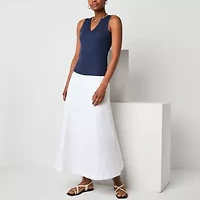 Worthington Womens Split Crew Neck Sleeveless Tank Top
