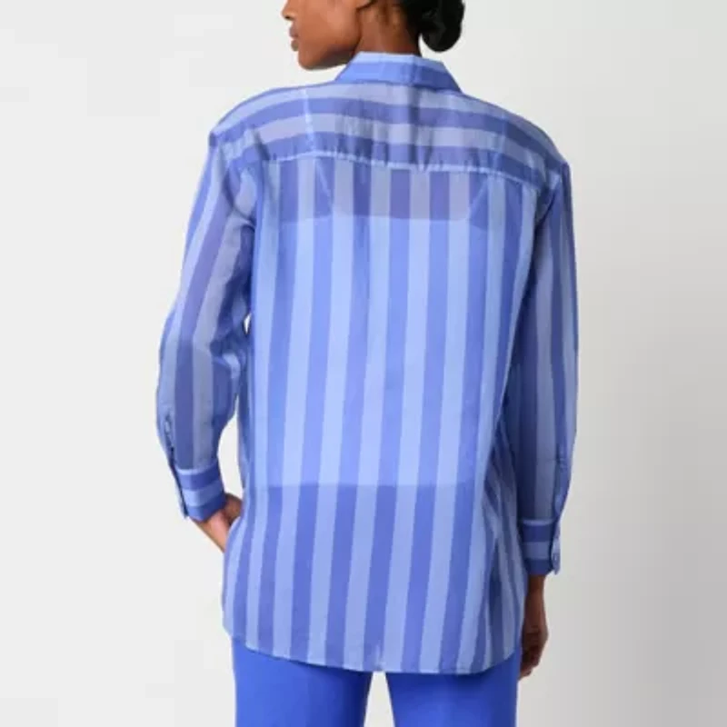 Worthington Womens Long Sleeve Cuffed Sleeve Regular Fit Button-Down Shirt