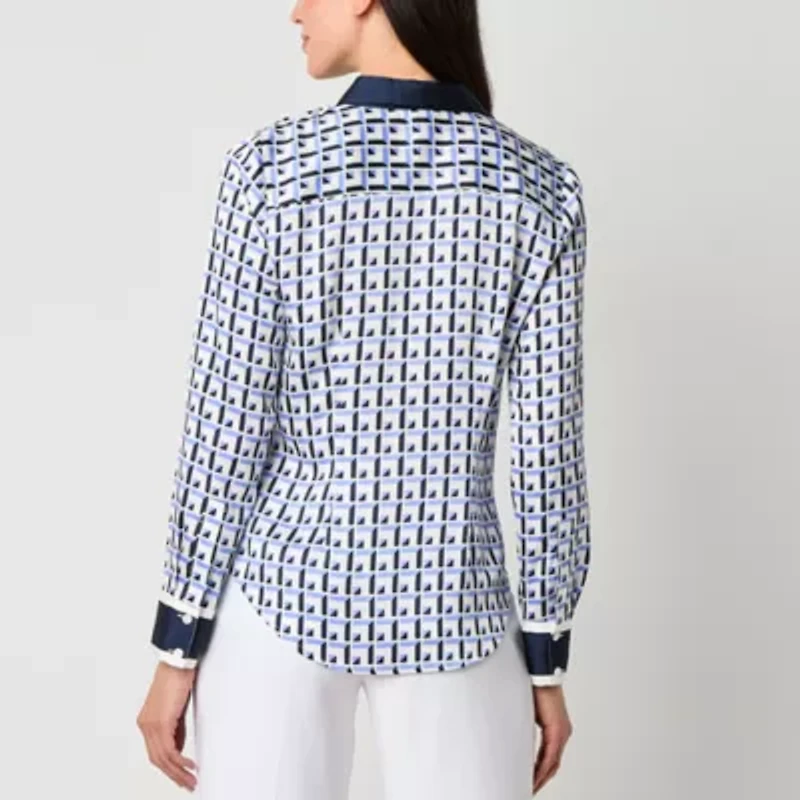 Worthington Womens Cuffed Long Sleeve Fitted Button-Down Shirt