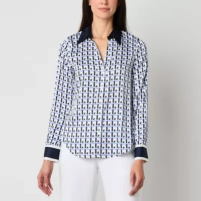 Worthington Womens Cuffed Long Sleeve Fitted Button-Down Shirt