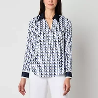 Worthington Womens Cuffed Long Sleeve Fitted Button-Down Shirt