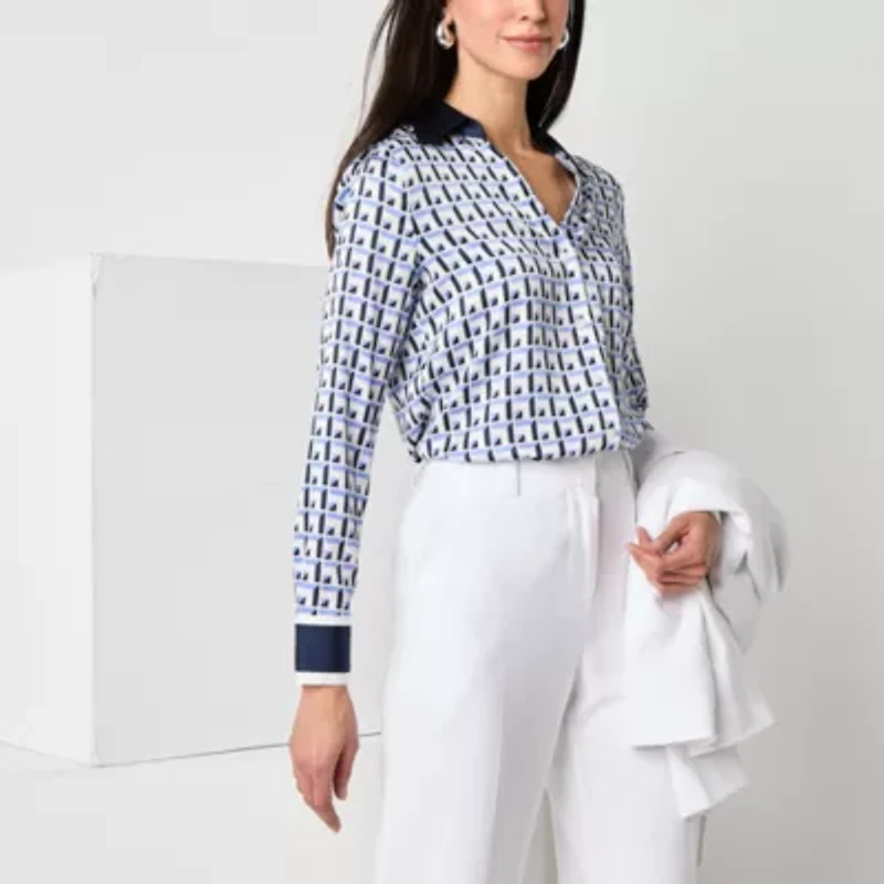 Worthington Womens Cuffed Long Sleeve Fitted Button-Down Shirt