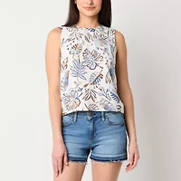 a.n.a Linen Blend Womens Crew Neck Sleeveless Shell