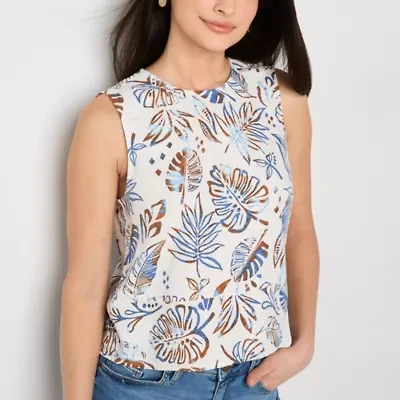 a.n.a Linen Blend Womens Crew Neck Sleeveless Shell