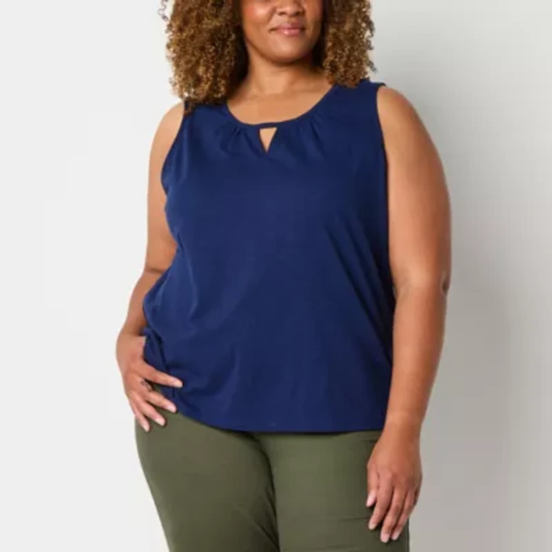 St. John's Bay Womens Keyhole Neck Sleeveless Plus Tank Top