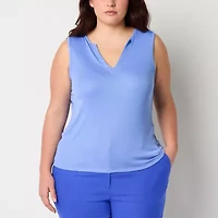 Worthington Womens Plus Split Crew Neck Sleeveless Tank Top