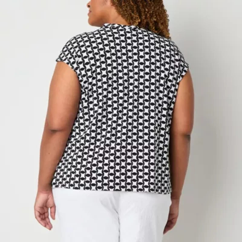 Liz Claiborne Womens Plus Keyhole Neck Short Sleeve Blouse