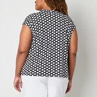 Liz Claiborne Womens Plus Keyhole Neck Short Sleeve Blouse