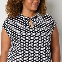 Liz Claiborne Womens Plus Keyhole Neck Short Sleeve Blouse