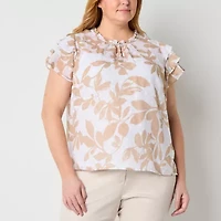 Liz Claiborne Womens Keyhole Neck Short Sleeve Plus Blouse