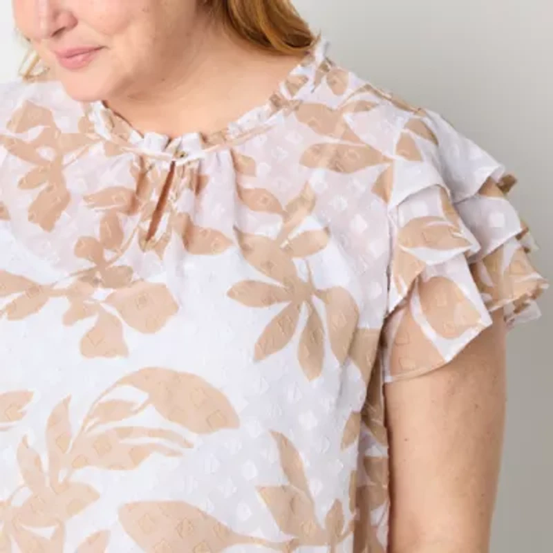 Liz Claiborne Womens Keyhole Neck Short Sleeve Plus Blouse