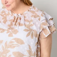 Liz Claiborne Womens Keyhole Neck Short Sleeve Plus Blouse