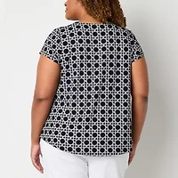 Liz Claiborne Womens Crew Neck Short Sleeve Adaptive Plus Blouse