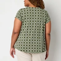 Liz Claiborne Womens Plus Keyhole Neck Short Sleeve Adaptive Blouse