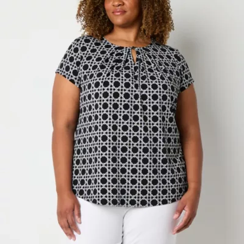 Liz Claiborne Womens Crew Neck Short Sleeve Adaptive Plus Blouse
