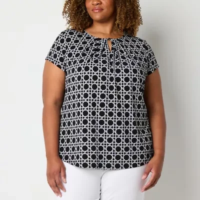 Liz Claiborne Womens Crew Neck Short Sleeve Adaptive Plus Blouse