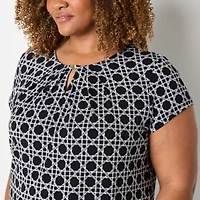 Liz Claiborne Womens Crew Neck Short Sleeve Adaptive Plus Blouse