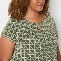 Liz Claiborne Womens Plus Keyhole Neck Short Sleeve Adaptive Blouse