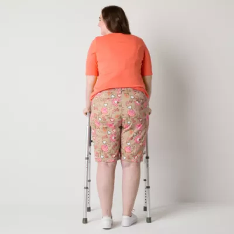 St. John's Bay Womens 11 1/2" Mid Rise Plus Easy-on + Easy-off Bermuda Short