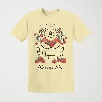 Strawberry Basket Womens Juniors Crew Neck Short Sleeve Loose Fit Winnie The Pooh Graphic T-Shirt