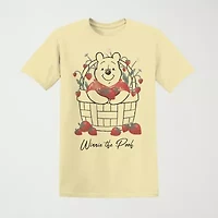 Strawberry Basket Womens Juniors Crew Neck Short Sleeve Loose Fit Winnie The Pooh Graphic T-Shirt