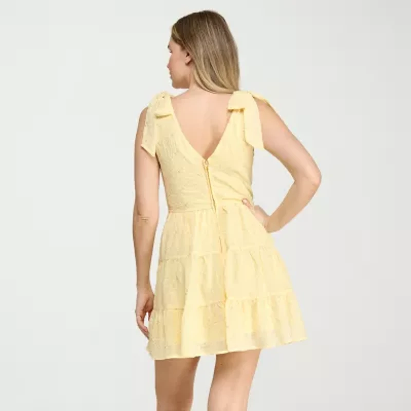 Trixxi Womens Juniors Sleeveless Embroidered Fit + Flare Dress