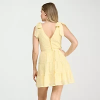 Trixxi Womens Juniors Sleeveless Embroidered Fit + Flare Dress