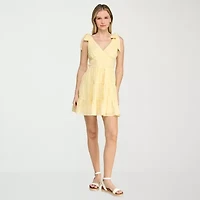 Trixxi Womens Juniors Sleeveless Embroidered Fit + Flare Dress