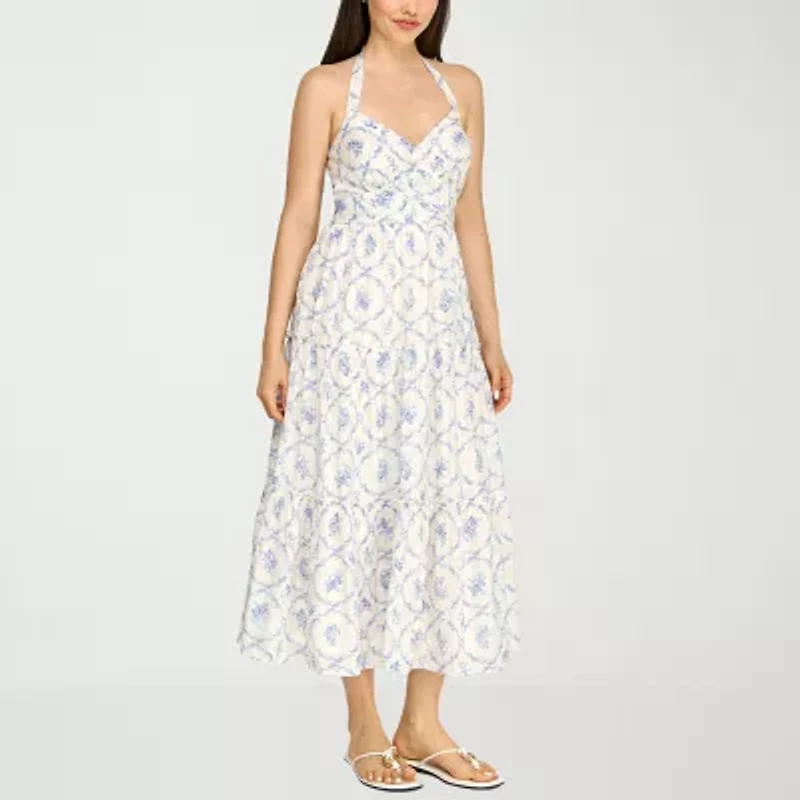 Trixxi Womens Juniors Midi Floral A-Line Dress