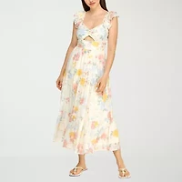 Trixxi Womens Juniors Midi Floral A-Line Dress