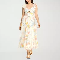 Trixxi Womens Juniors Midi Floral A-Line Dress