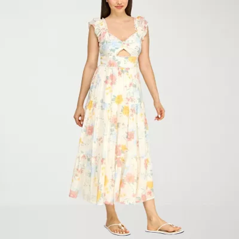 Trixxi Womens Juniors Midi Floral A-Line Dress