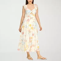 Trixxi Womens Juniors Midi Floral A-Line Dress