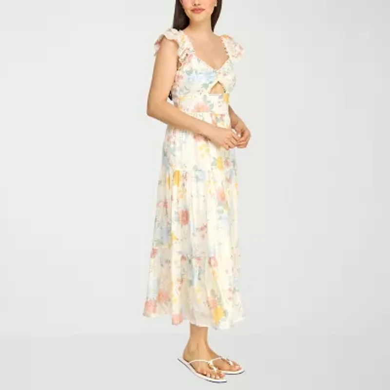 Trixxi Womens Juniors Midi Floral A-Line Dress