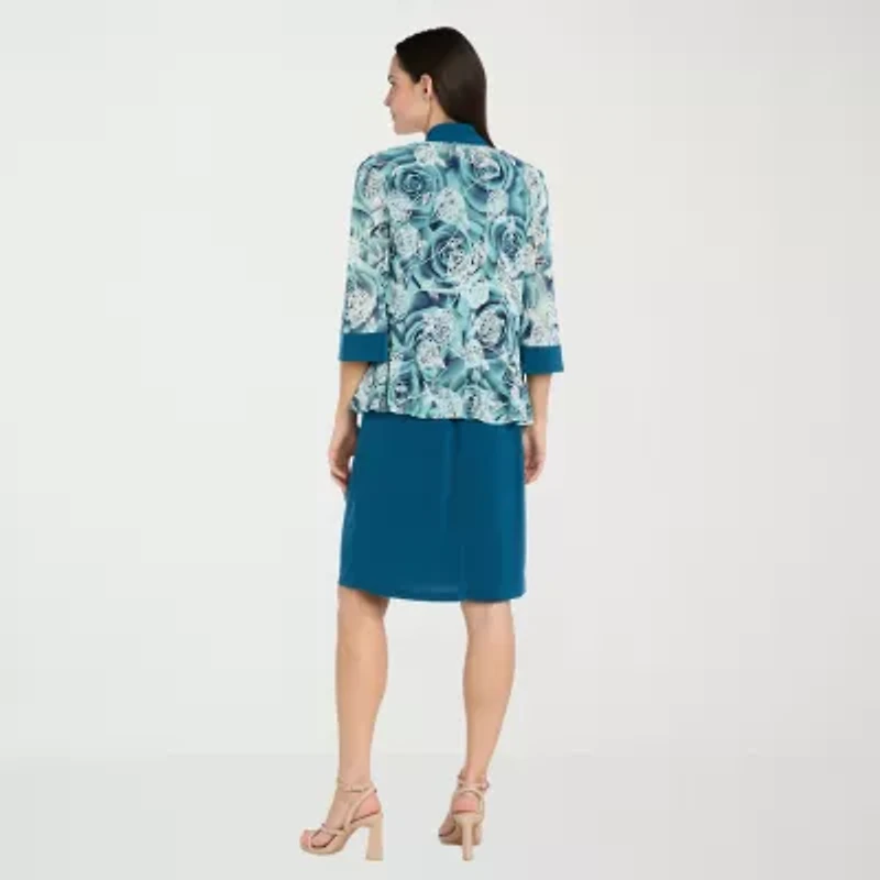 R & M Richards Womens Floral Jacket Dress With Removable Necklace