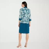 R & M Richards Womens Floral Jacket Dress With Removable Necklace