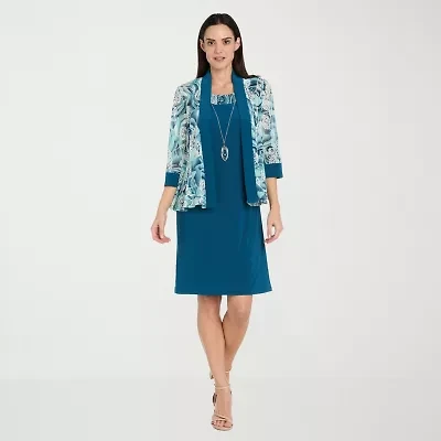 R & M Richards Womens Floral Jacket Dress With Removable Necklace