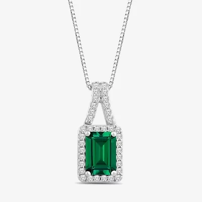 Womens Lab Created Green Emerald Sterling Silver 18 Inch Pendant Necklace