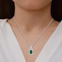 Womens Lab Created Green Emerald Sterling Silver 18 Inch Pendant Necklace