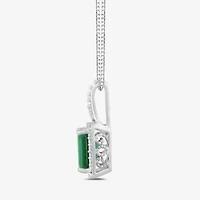 Womens Lab Created Green Emerald Sterling Silver 18 Inch Pendant Necklace