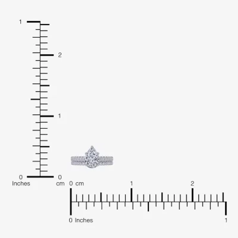 G / Vs2-Si1) Womens 1 CT. T.W. Lab Grown White Diamond 10K Gold Pear Side Stone Bridal Set