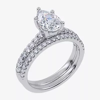 G / Vs2-Si1) Womens 1 CT. T.W. Lab Grown White Diamond 10K Gold Pear Side Stone Bridal Set