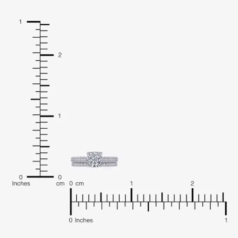 G / Vs2-Si1) Womens 2 1/2 CT. T.W. Lab Grown White Diamond 10K Gold Cushion Side Stone Bridal Set