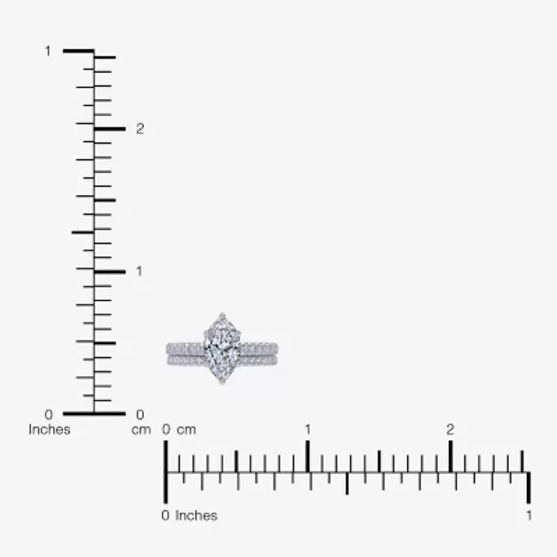 G / Vs2-Si1) Womens 1 CT. T.W. Lab Grown White Diamond 10K Gold Marquise Side Stone Bridal Set