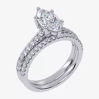 G / Vs2-Si1) Womens 1 CT. T.W. Lab Grown White Diamond 10K Gold Marquise Side Stone Bridal Set