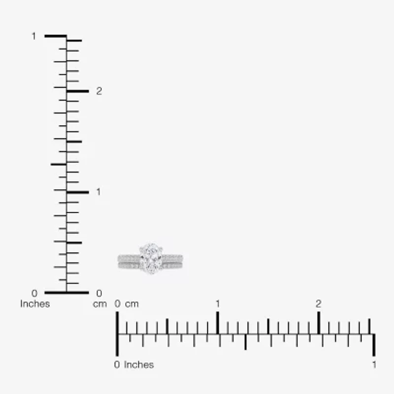 (G / Vs2-Si1) Womens 1 CT. T.W. Lab Grown White Diamond 10K Gold Oval Side Stone Bridal Set