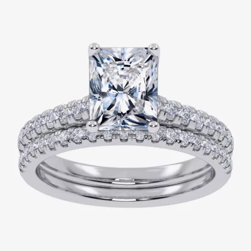 (G / Vs2-Si1) Womens 1 CT. T.W. Lab Grown White Diamond 10K Gold Rectangular Side Stone Bridal Set