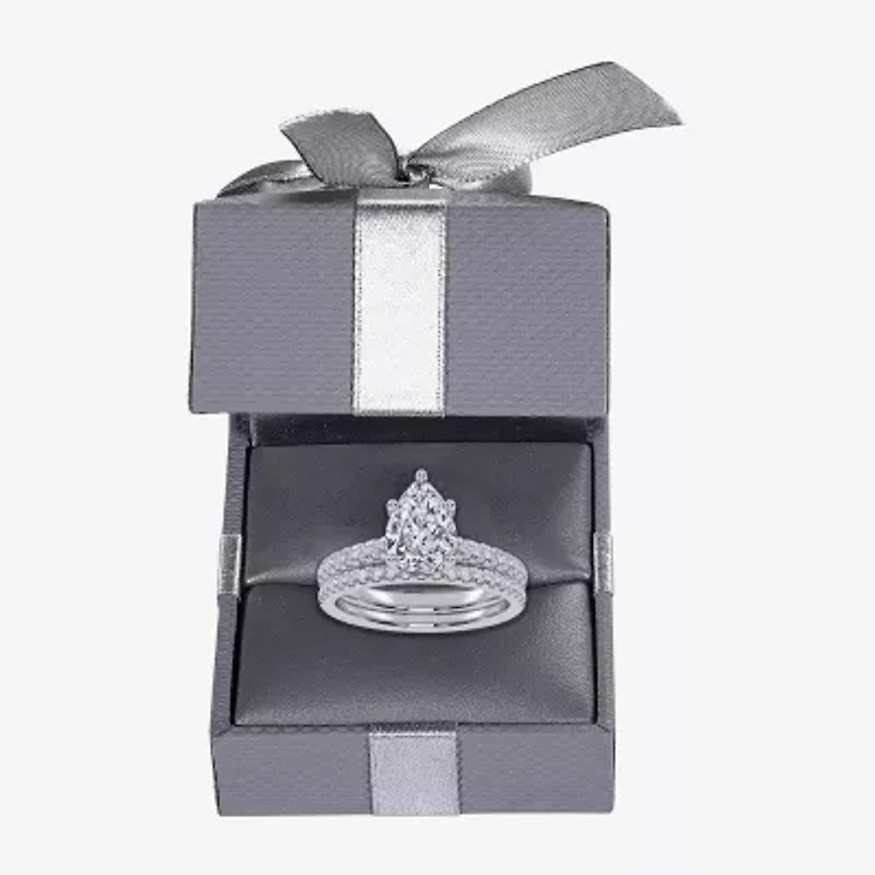 (G / Vs2-Si1) Womens 4 1/2 CT. T.W. Lab Grown White Diamond 10K Gold Pear Side Stone Bridal Set