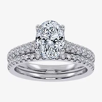 G / Vs2-Si1) Womens 2 1/2 CT. T.W. Lab Grown White Diamond 10K Gold Oval Side Stone Bridal Set