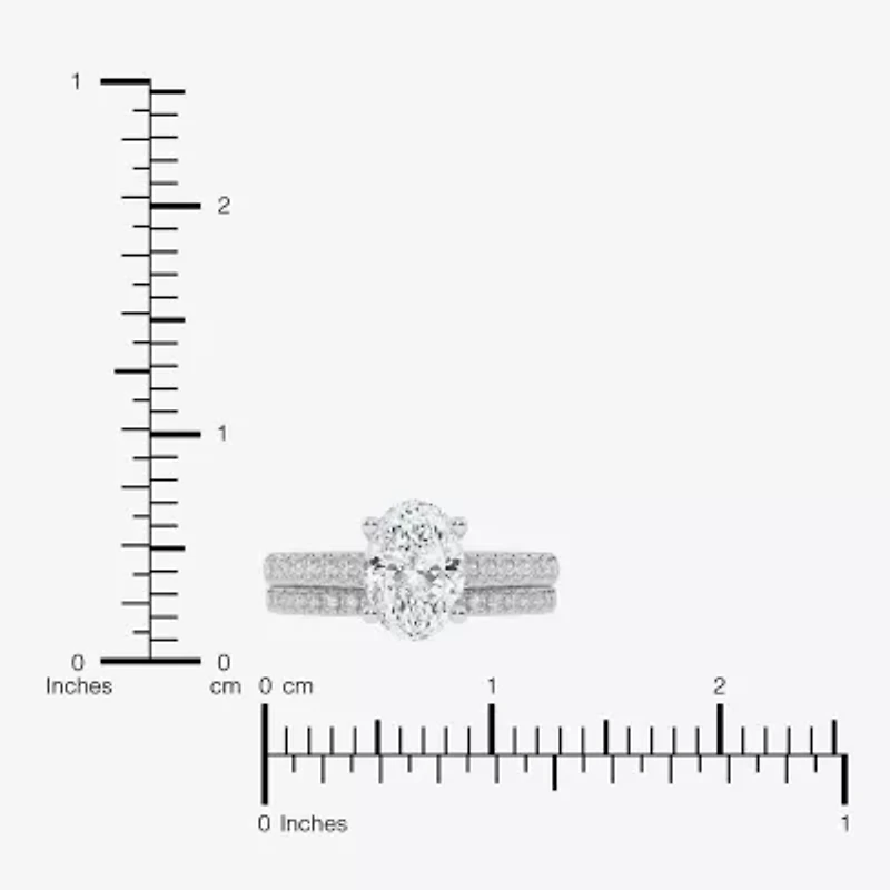 G / Vs2-Si1) Womens 2 1/2 CT. T.W. Lab Grown White Diamond 10K Gold Oval Side Stone Bridal Set
